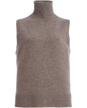 Brandon Maxwell The Bruno High-Neck Wool-Cashmere Top - Brown