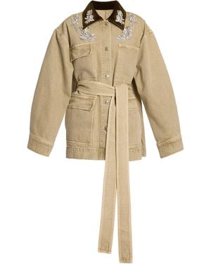 Erdem Embellished Denim Jacket - Natural