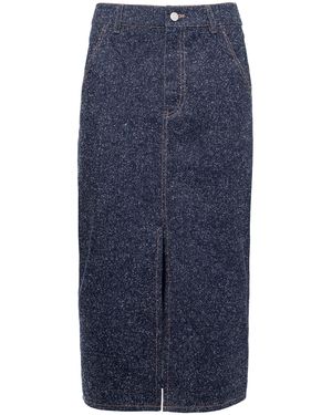 DES_PHEMMES Pencil Cotton-Blend Midi Skirt - Blue