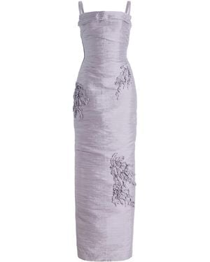 Marmar Halim Marisol Embroidered Pleated Taffeta Gown - Purple