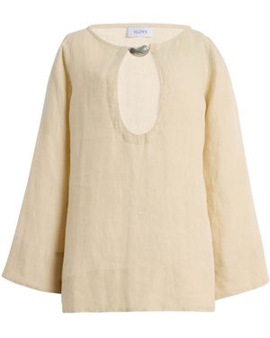 Sloan Exclusive Keyhole Linen Mini Kaftan Set - Natural
