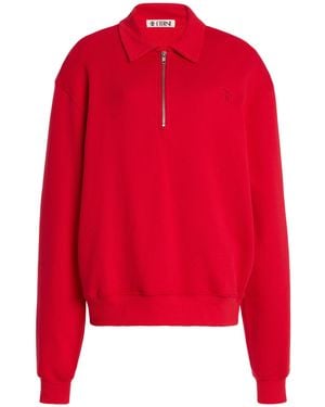 ÉTERNE Half-Zip Cotton-Modal Sweatshirt - Red