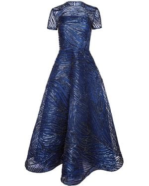 Naeem Khan Metallic Raffia Cocktail Midi Dress - Blue