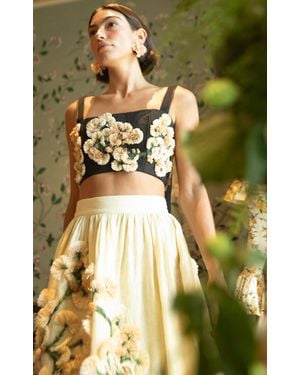 Agua Bendita Cacao Verso Appliqué Linen Cropped Top - Yellow