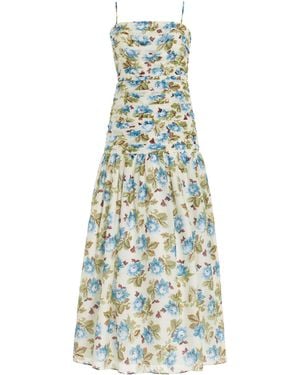 Posse Raquel Floral Cotton-silk Maxi Dress - White