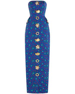 Harbison Quanta Button-detailed Brocade Gown - Blue