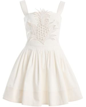 Oscar de la Renta Pineapple-Embroidered Denim Mini Dress - White