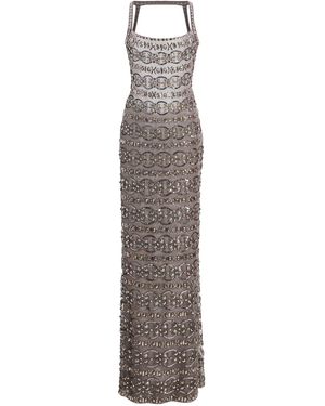 Cucculelli Shaheen Iridescent Medallion Tulle Maxi Dress - Gray