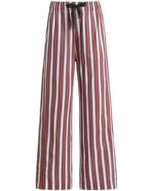 Sanderlak Striped Drawstring Cotton Wide-Leg Trousers - Red