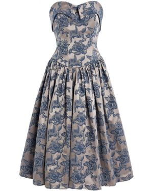 House of Aama Louise Cotton-Blend Jacquard Midi Dress - Blue