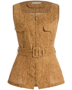 USISI SISTER Grey Linen Top - Brown