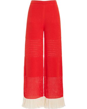 Escvdo Carisa Fringe-detailed Knit Cotton Wide-leg Trousers - Red