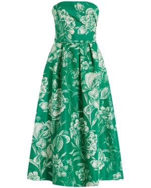 Monique Lhuillier Floral Toile Printed Silk Faille Tea Length Gown - Green