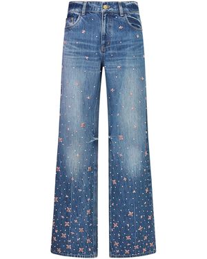 LoveShackFancy Bambie Jewelled Straight-Leg Jeans - Blue