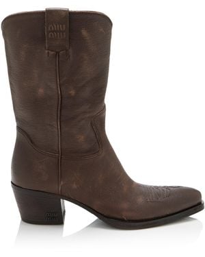 Miu Miu Leather Western Boots - Brown