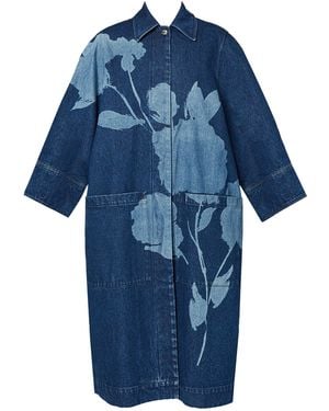 Erdem Denim Floral-printed Coat - Blue