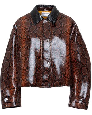 DES_PHEMMES Snake-Embossed Faux Leather Bomber Jacket - Brown