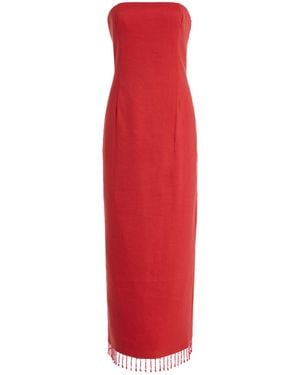 Third Form Flame Strapless Linen-Blend Midi Dress - Red