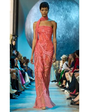 Elie Saab Beaded Strapless Maxi Dress - Blue