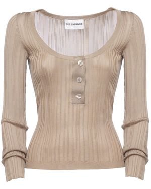 DES_PHEMMES Henley Ribbed Knit Top - White