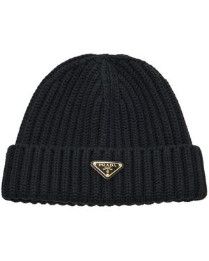 Prada Ribbed-Knit Beanie - Black