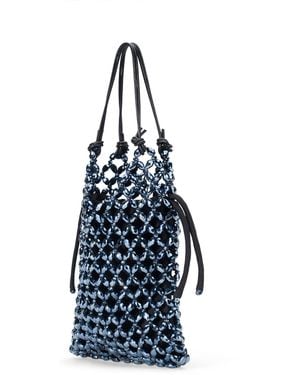 STAUD Kelly Beaded Leather Bag - Blue