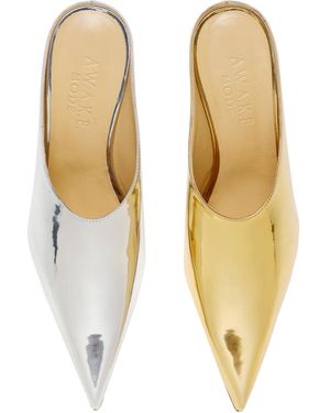 A.W.A.K.E. MODE Maya Metallic Faux Leather Wedge Mules - White