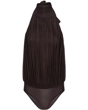 Magda Butrym Gathered Wool-Blend Bodysuit - Blue