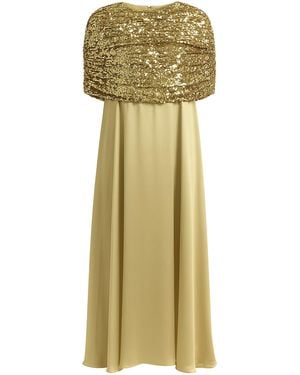 Dima Ayad Gathered Sequined-Top Maxi Dress - Metallic