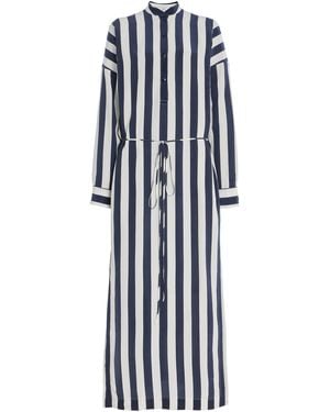 Bondi Born Orta Striped Silk Crepe De Chine Maxi Shirt Dress - Blue