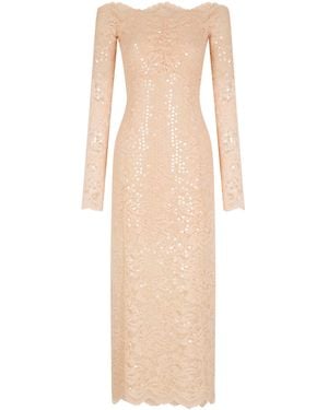 Rabanne Scalloped Stretch-Lace Sequined Maxi Dress - Natural