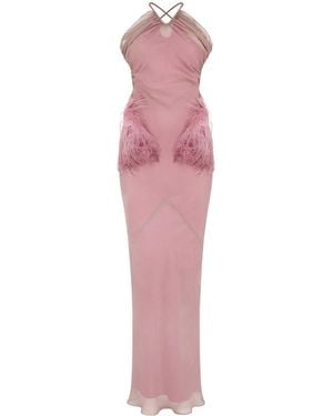 Conner Ives Feather-Embellished Silk-Chiffon Gown - Pink