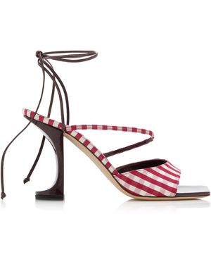 IZIE Exclusive Riviera Arno Gingham Silk-taffeta Lace-up Sandals - Red