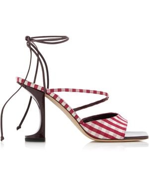IZIE Exclusive Riviera Arno Gingham Silk-taffeta Lace-up Sandals - Red