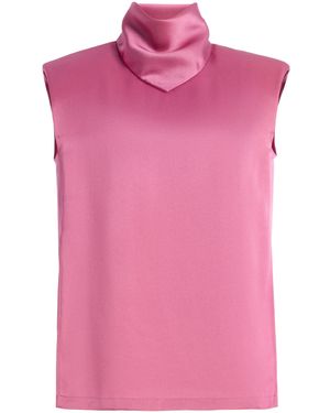 Bevza Exclusive Hustka Satin Scarf-Neck Top - Pink