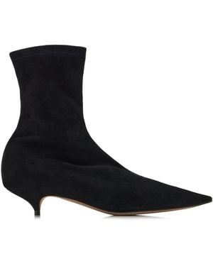 The Row Liisa Suede Kitten Booties - Black