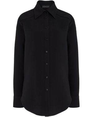 Brandon Maxwell The Vince Western-Yoked Wool-Silk Crepe Shirt - Blue