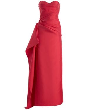 Monique Lhuillier Strapless Draped Mikado Gown - Red