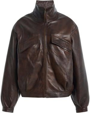 Sloan Exclusive Oversized Leather Bomber Jacket - Brown