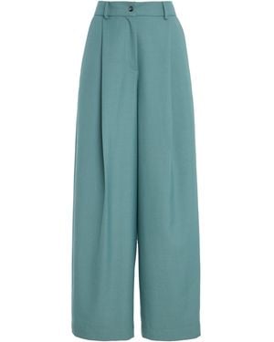Sloan Exclusive Pleated Twill Wide-Leg Trousers - Blue