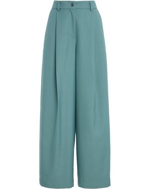 Sloan Exclusive Pleated Twill Wide-Leg Pants - Blue