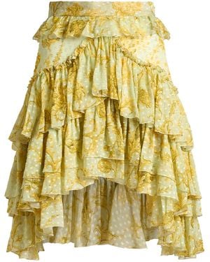 Etro Ruffled Silk-Blend Mini Skirt - Yellow