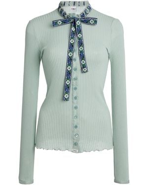 Chloé Tie-front Fitted Cotton-silk Cardigan - Blue