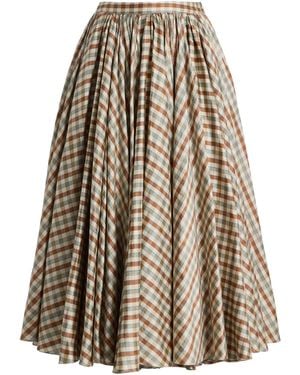 Altuzarra Charlie Plaid Silk Midi Skirt - Natural