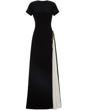 Marmar Halim Brooch-Embellished Crepe Gown - Black