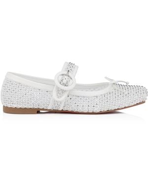 Christian Louboutin Mamastrapitina Crystal-Embellished Mesh And Leather Ballet Flats - White