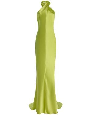 Francesca Miranda Olivia Cross-Halter Silk Maxi Dress - Green