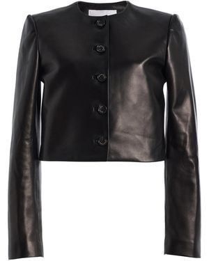 Brandon Maxwell The Ryder Cropped Leather Jacket - Black