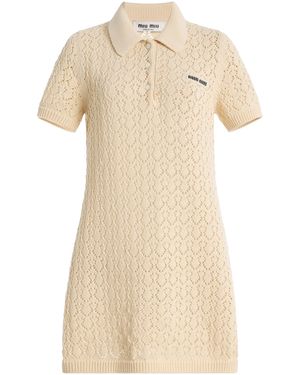 Miu Miu Collared Cotton Mini Dress - Natural
