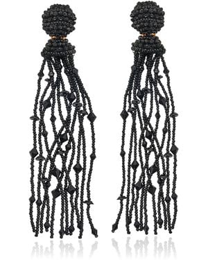 Carolina Herrera Beaded Long Tassel Earrings - Black